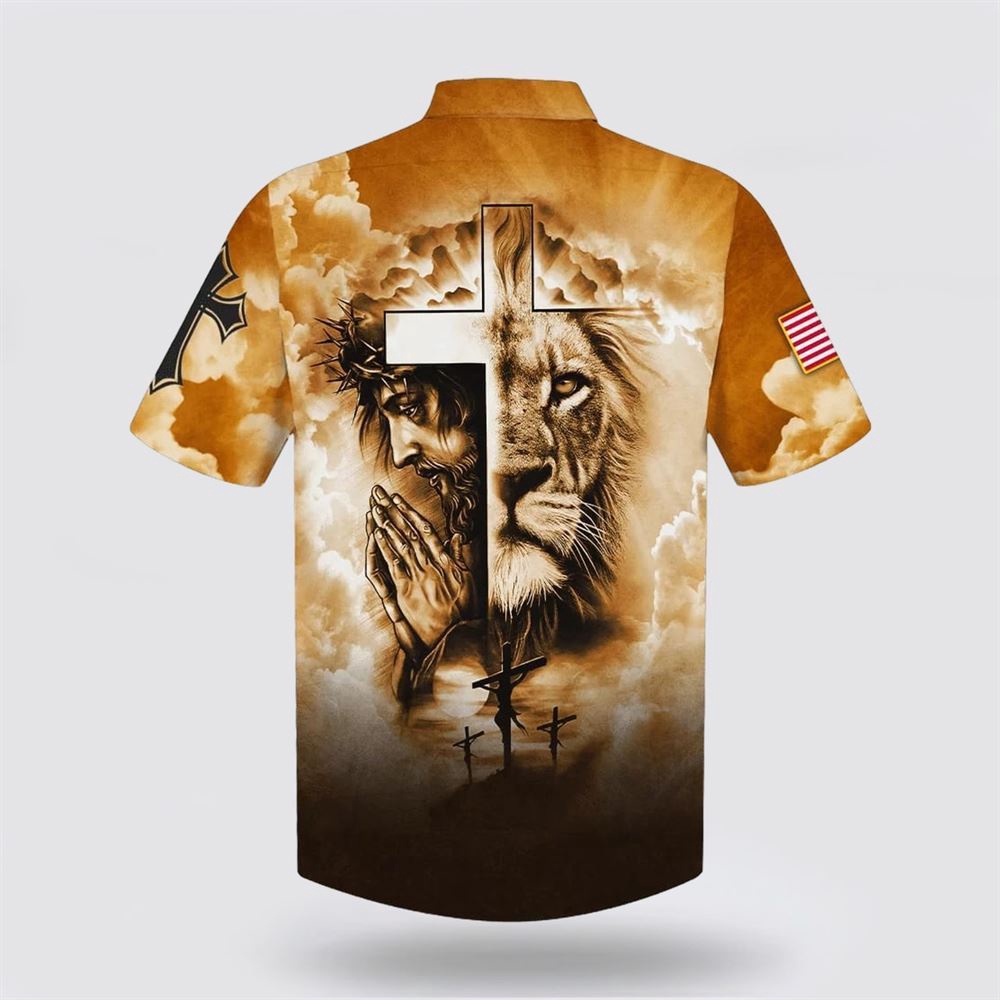 Lion Pray With Jesus On The Cross Hawaiian Shirt Christian Hawaiian Shirt Christian Summer Short Sleeve Shirt 2 fmoxp2.jpg