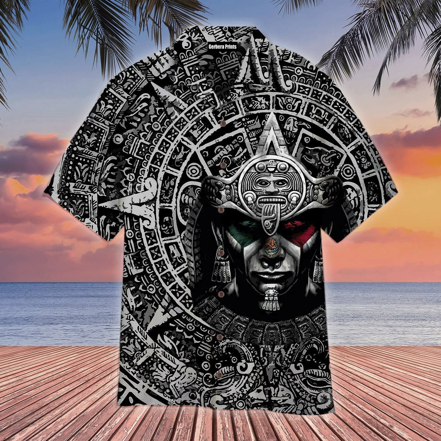 Mexican Hawaiian Shirt Black And White Aztec Warrior Mexican Hawaiian Shirt 2 v19lzq.jpg