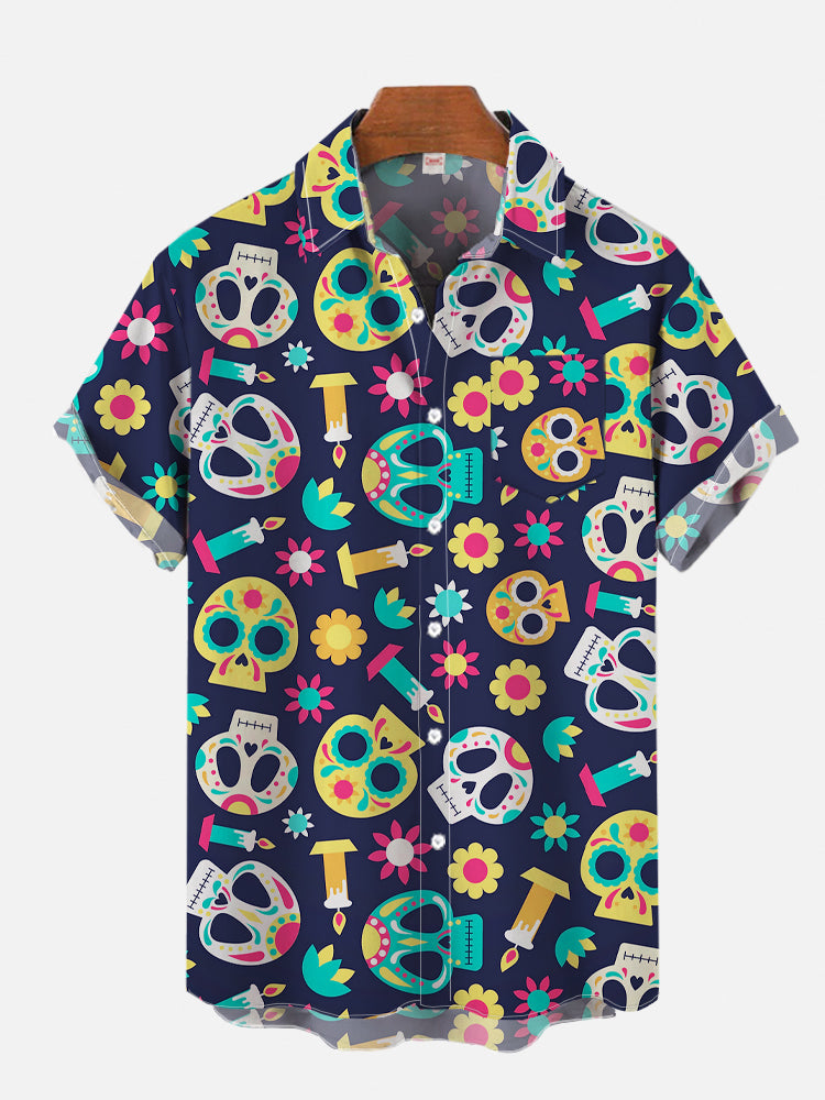 Mexican Hawaiian Shirt Cinco de Mayo Colorful Floral Skulls and Candles Printing Breast Hawaiian Shirt 1 x8yb7w.jpg