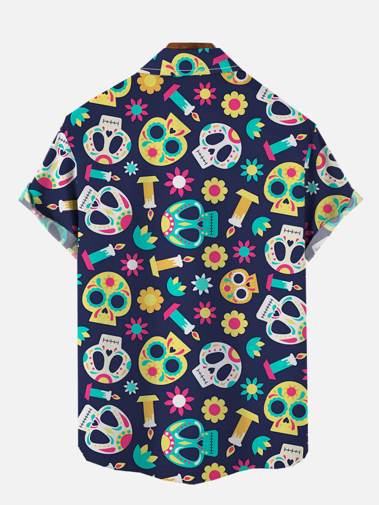 Mexican Hawaiian Shirt Cinco de Mayo Colorful Floral Skulls and Candles Printing Breast Hawaiian Shirt 2 znsggd.jpg