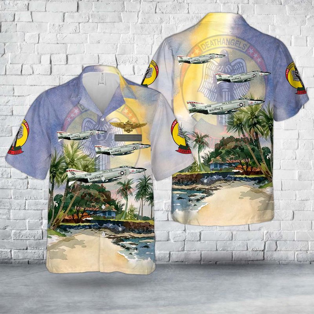 Military Hawaiian Shirt Custom Name US Marine Corps McDonnell F 4 Phantom II Of VMFA 235 Hawaiian Shirt 1 oaxpvc.jpg