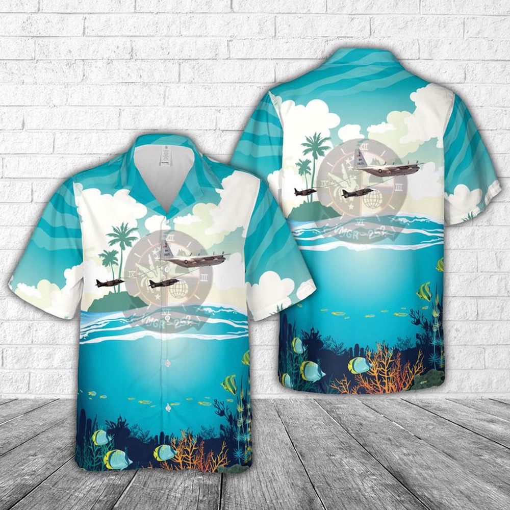 Military Hawaiian Shirt USMC VMGR 252 KC 130R refueling two Harriers Hawaiian Shirt 1 xmhnej.jpg