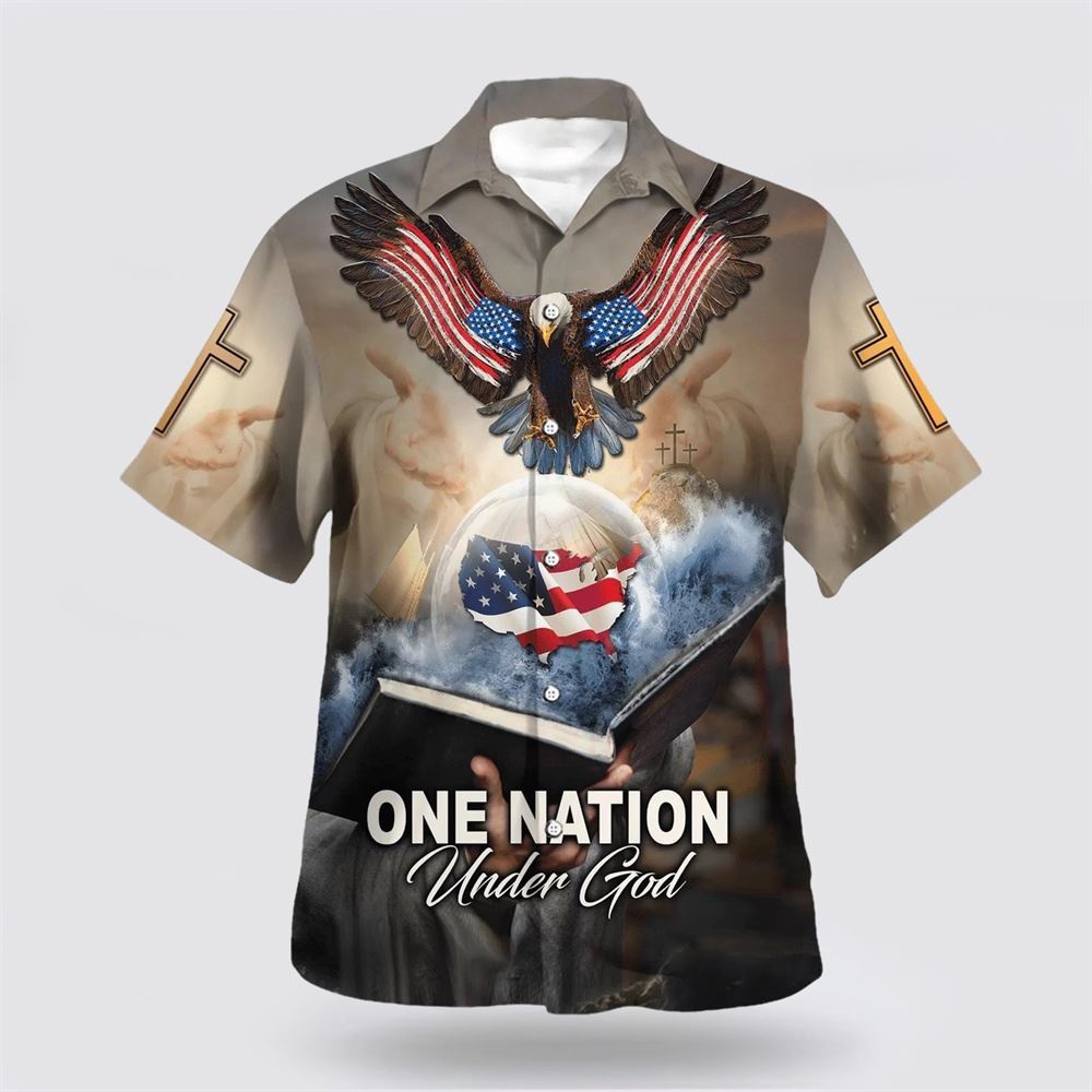 One Nation Under God Eagle With American Hawaiian Shirt Christian Hawaiian Shirt Christian Summer Short Sleeve Shirt 1 fqxps2.jpg