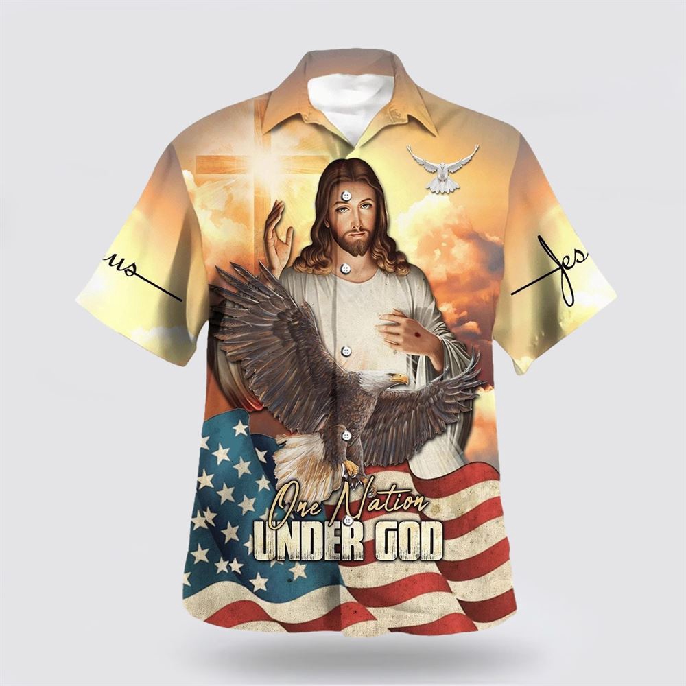 One Nation Under God Jesus Eagle American Flag Hawaiian Shirts Christian Hawaiian Shirt Christian Summer Short Sleeve Shirt 1 nfnvo4.jpg