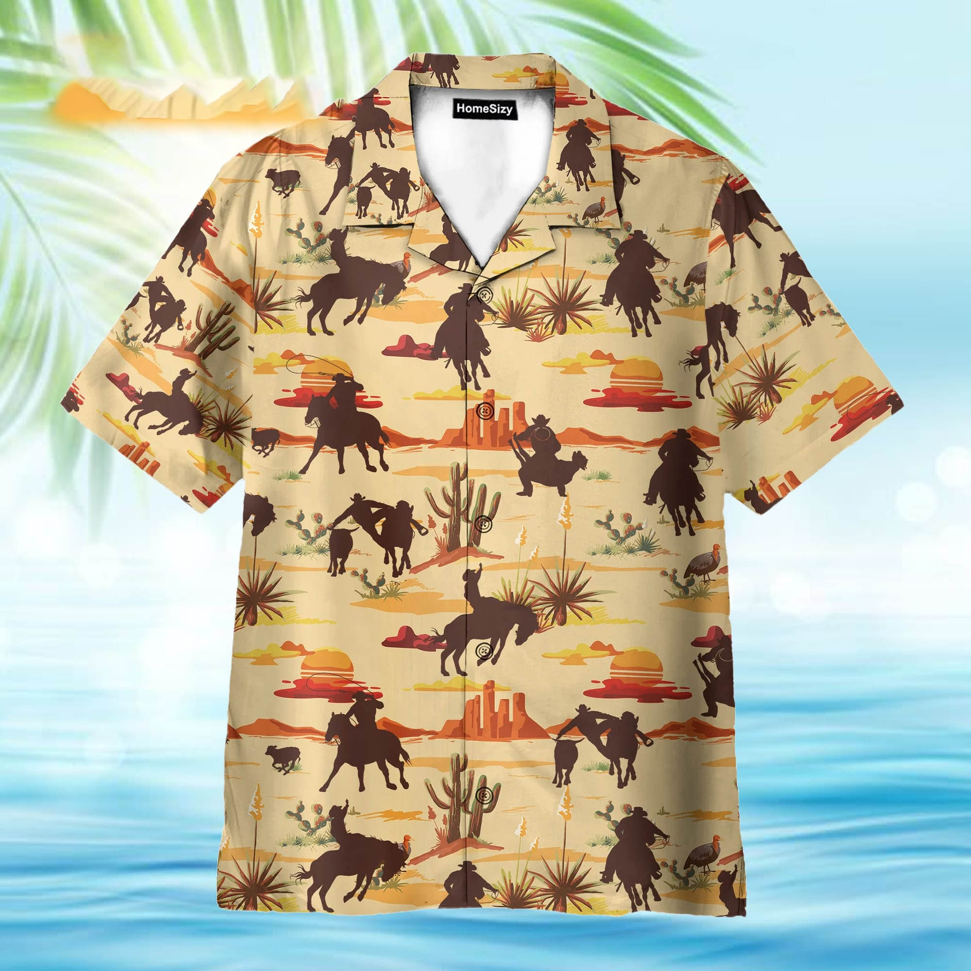 Vintage Texas Desert Cowboy Horse Racing Hawaiian Shirt