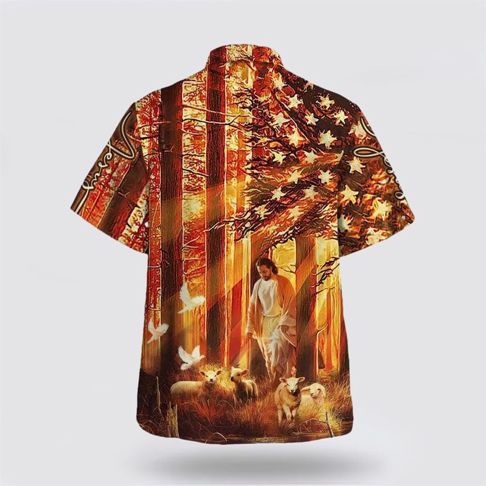 US Flag Jesus Walking In The Forest With The Sheep Hawaiian Shirt Christian Hawaiian Shirt Christian Summer Short Sleeve Shirt 2 qsfw7x.jpg