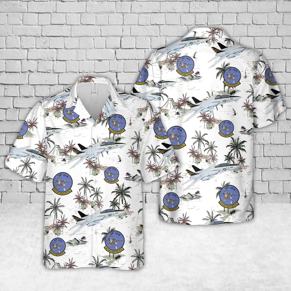 US Navy F 14A Tomcat aircraft of Fighter Squadron 124 VF 124 Gunfighters Hawaiian Shirt 1 am9e5q.jpg
