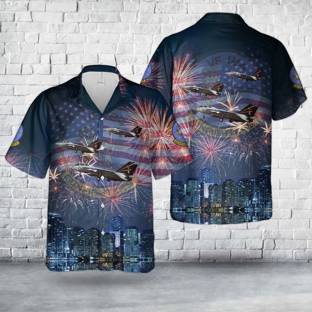 US Navy Grumman F 14A Tomcat AC 400 Of VF 124 Gunfighters 4th Of July Hawaiian Shirt 1 lwhrs6.jpg