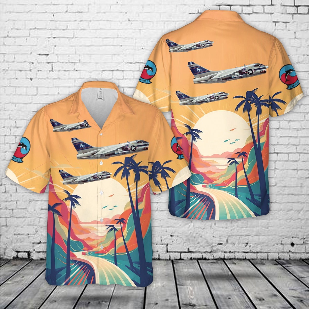 Us Navy Hawaiian Shirt US Navy A 7B Corsair II Of Attack Squadron 203 VA 203 Blue Dolphins Hawaiian Shirt Military Hawaiian Shirt 1 yxjrmx.jpg