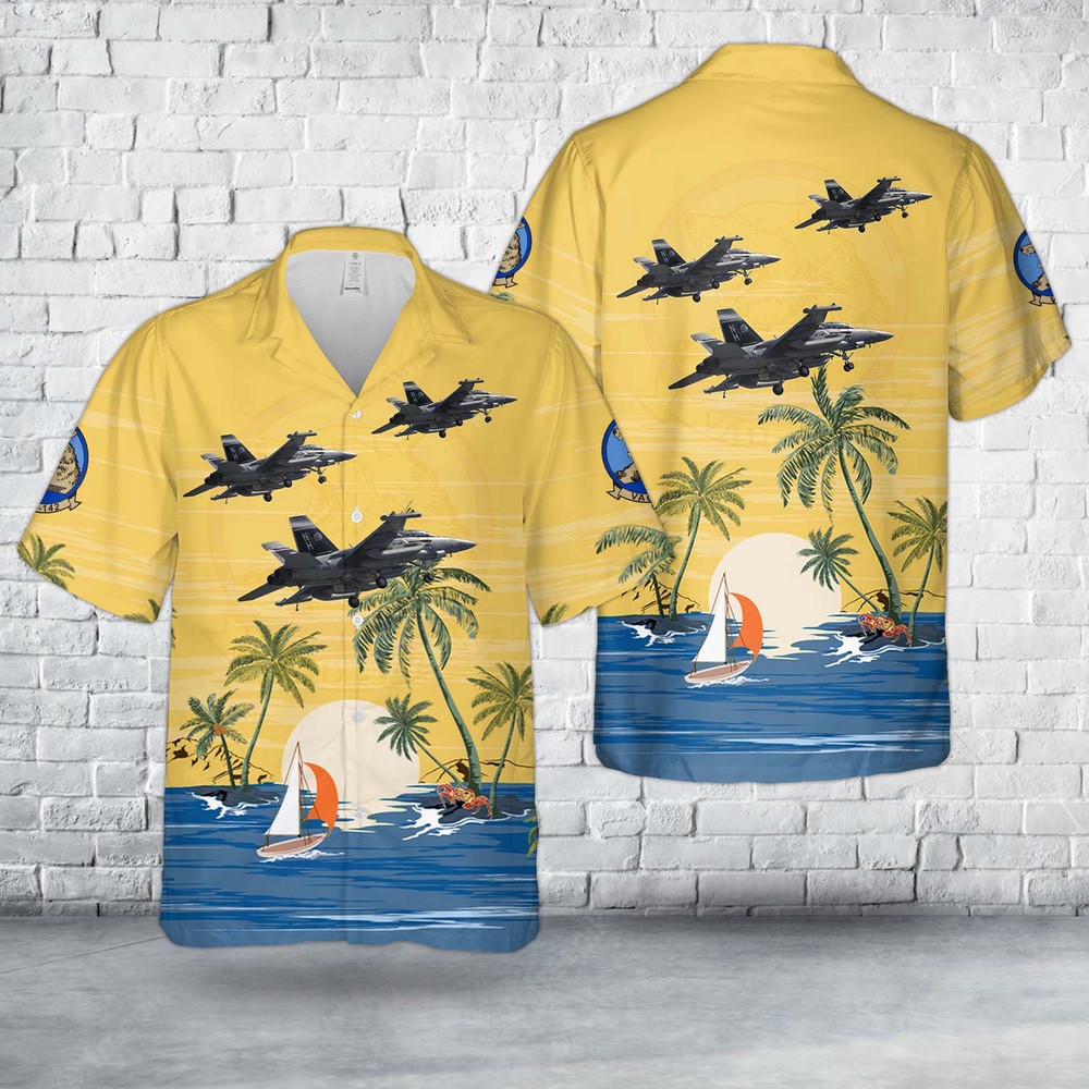 Us Navy Hawaiian Shirt US Navy Boeing EA 18G Growler Of VAQ 142 Gray Wolves Hawaiian Shirt Military Hawaiian Shirt 1 ufuhco.jpg