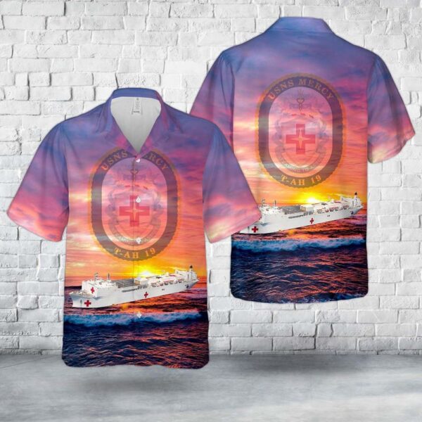 Us Navy Hawaiian Shirt, US Navy USNS Mercy (T-AH-19) Hospital Ship Hawaiian Shirt, Military Hawaiian Shirt