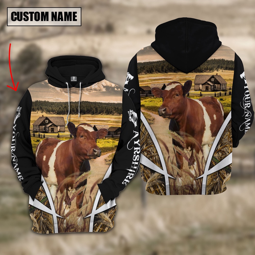 Ayrshire No Horns Custom Name Meadow Pattern Black Hoodie Farm Hoodie Farmher Shirt 1 gd4ip1.jpg