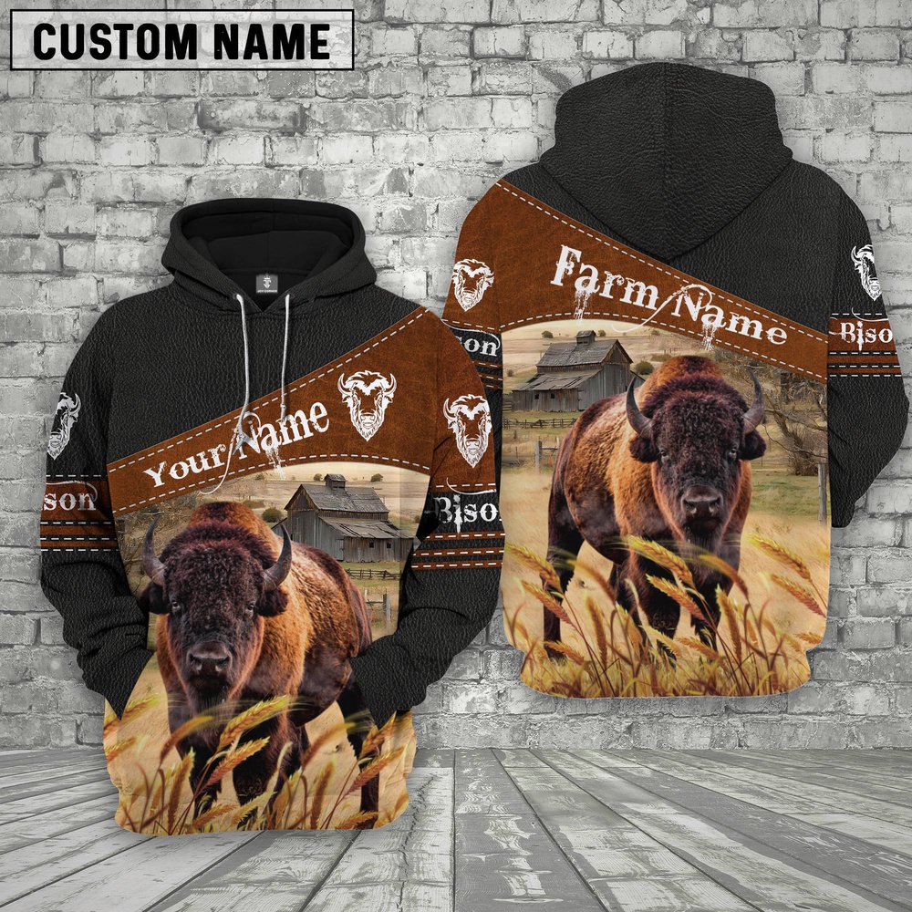 Bison On Farm Custom Name Printed 3D Black Hoodie Farm Hoodie Farmher Shirt 1 erfwib.jpg
