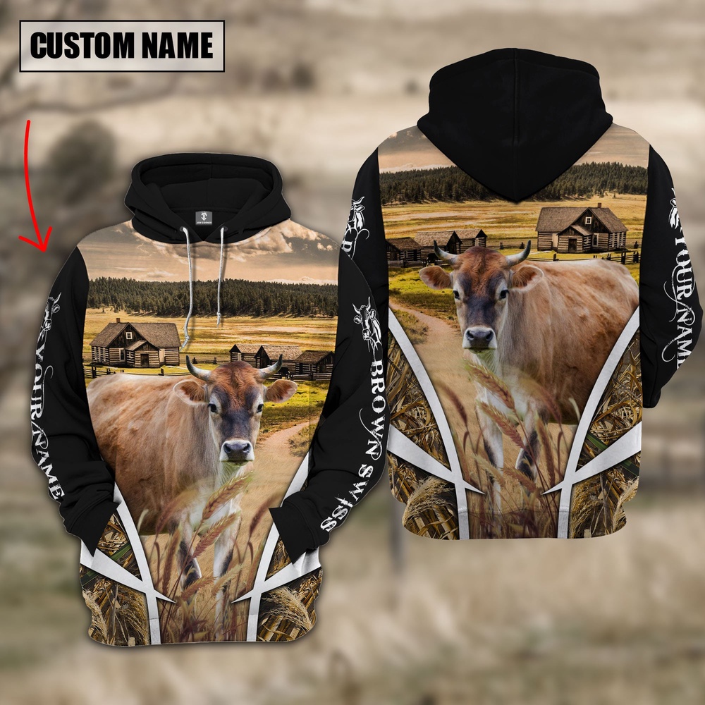 Brown Swiss Custom Name Meadow Pattern Black Hoodie Farm Hoodie Farmher Shirt 1 gbay71.jpg