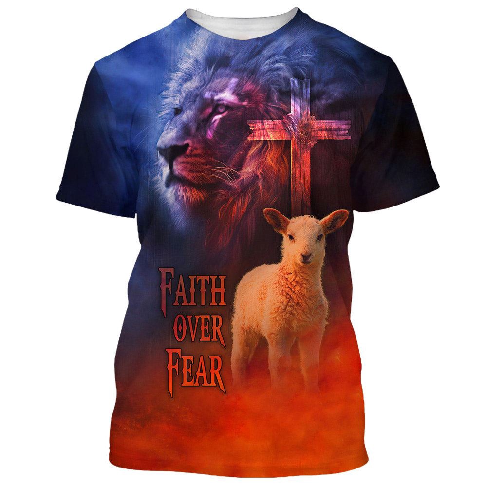 Faith Over Fear Lion And Sheep 3D T Shirt Christian T Shirt Jesus Tshirt Designs Jesus Christ Shirt 1 urjlos.jpg