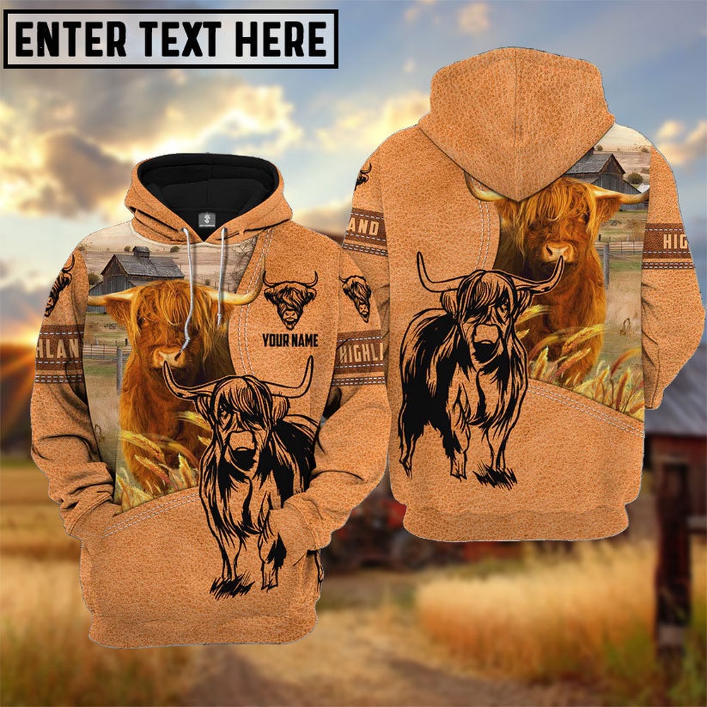 Farm Personalized Name Highland Light Brown Pattern 3D Hoodie Farm Hoodie Farmher Shirt 1 bwnqm3.jpg