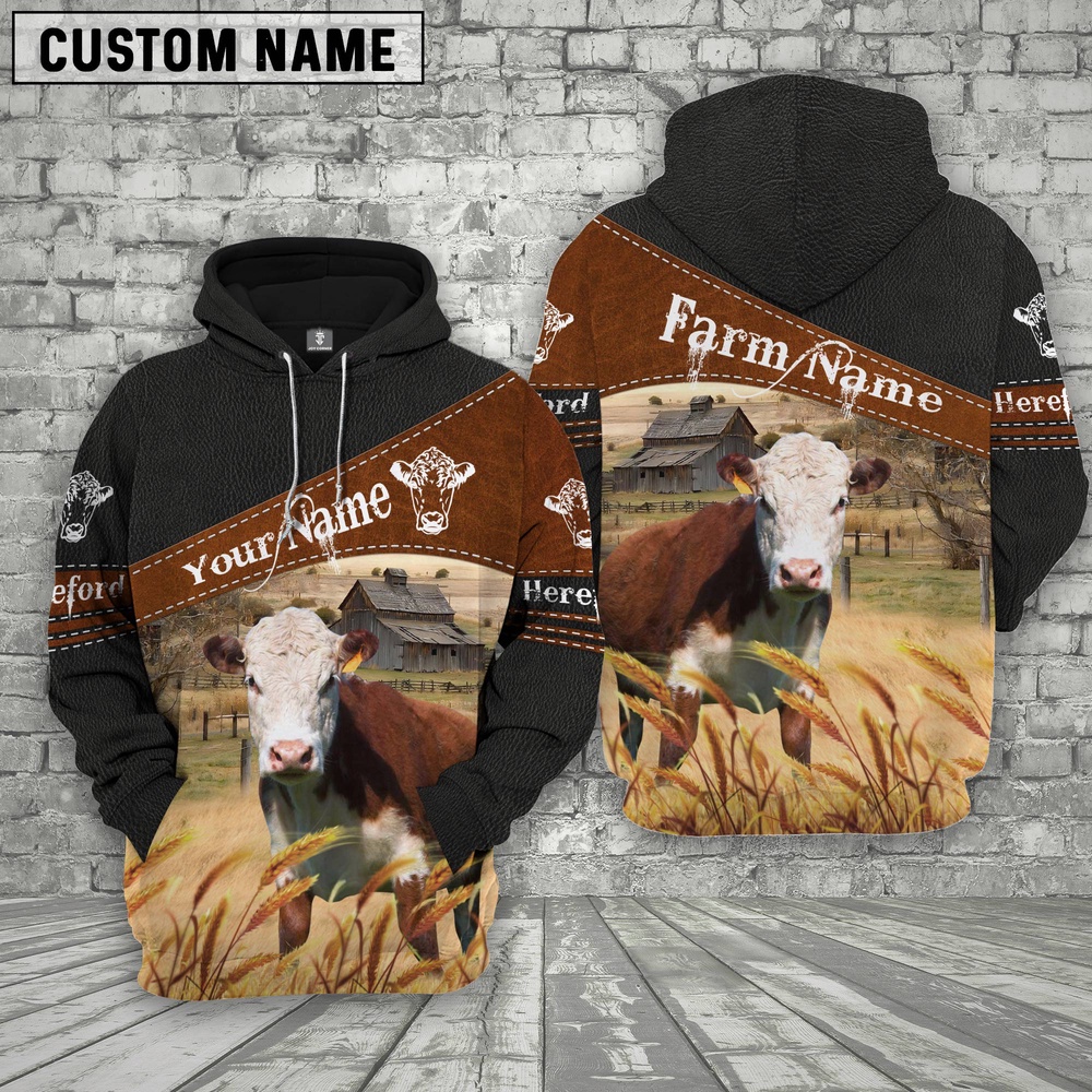 Hereford On Farms Custom Name Printed 3D Black Hoodie Farm Hoodie Farmher Shirt 1 wpr3ap.jpg