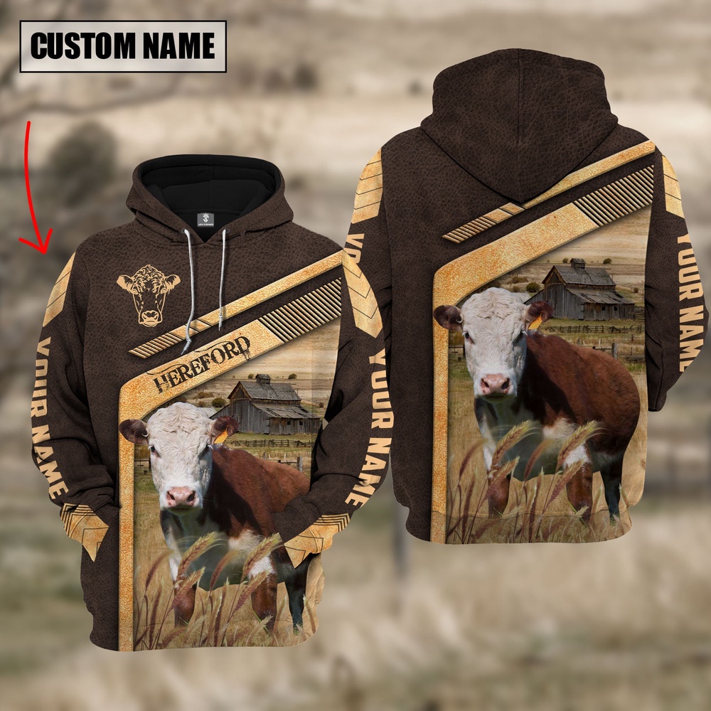 Hereford On The Meadow Custom Name Hoodie Farm Hoodie Farmher Shirt 1 ts3awc.jpg