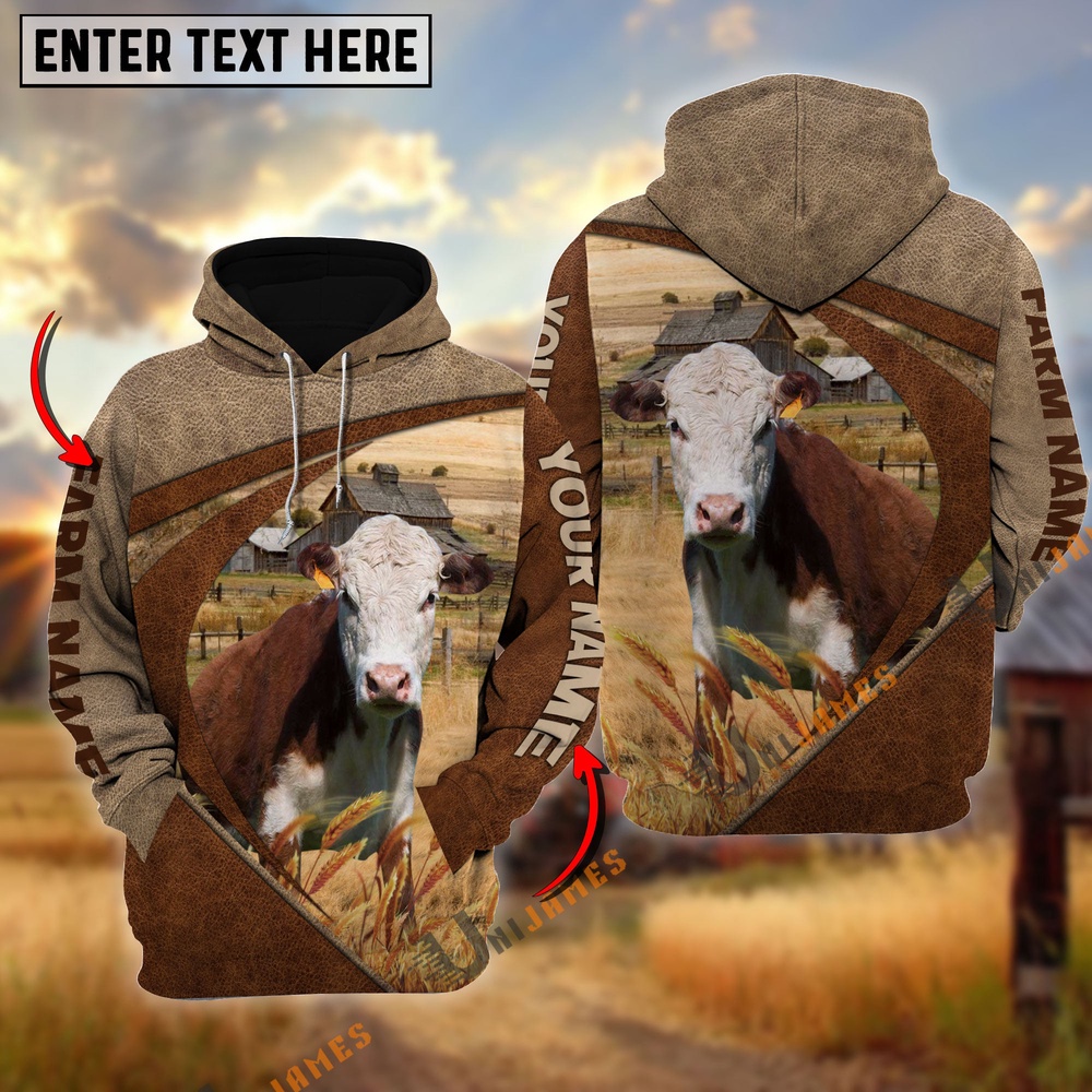 Hereford Personalized Name Farm Name 3D Mix Leather Pattern Hoodie Farm Hoodie Farmher Shirt 1 imjyqc.jpg