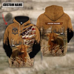 Highland Cattle Custom Name US FLAG…