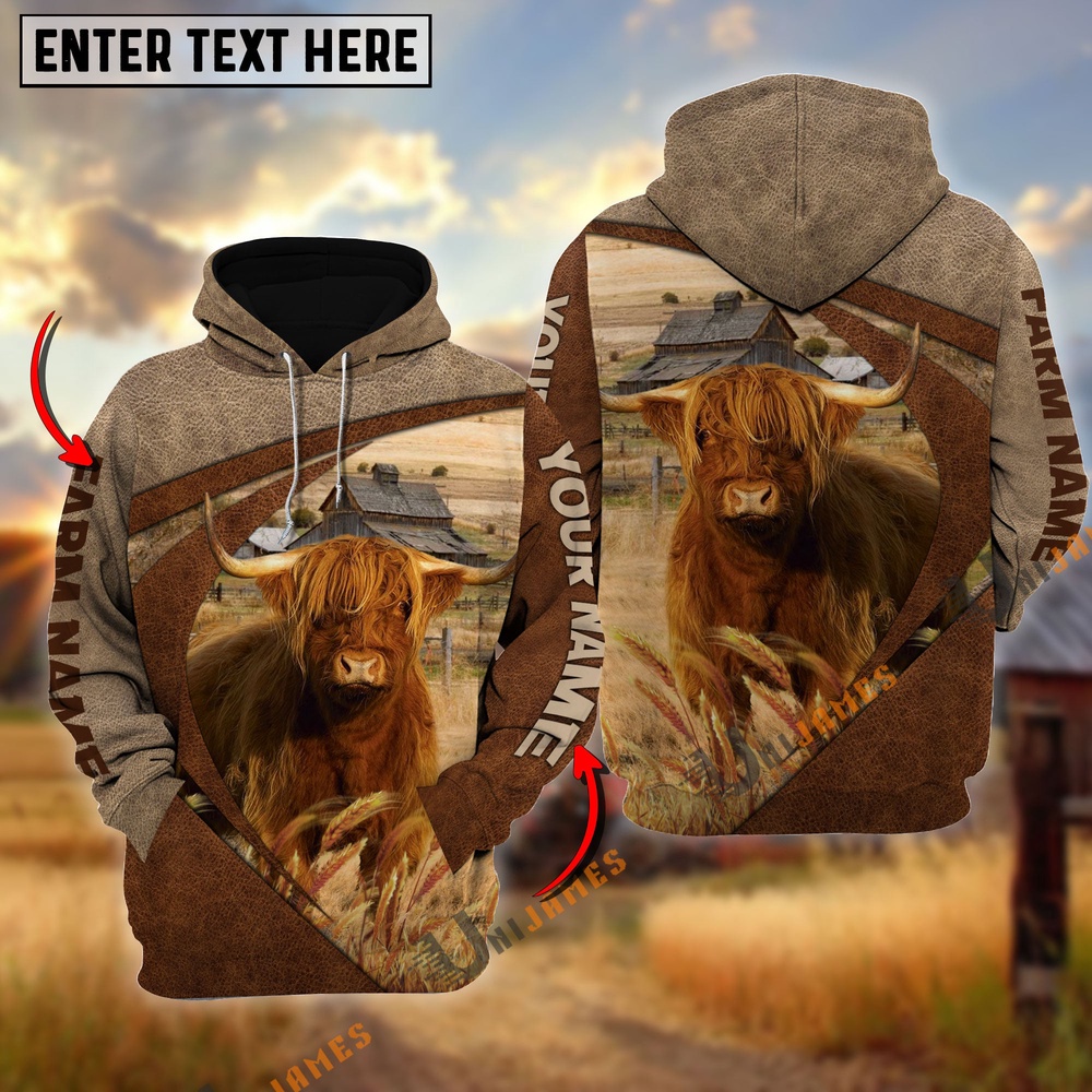Highland Personalized Name Farm Name 3D Mix Leather Pattern Hoodie Farm Hoodie Farmher Shirt 1 tc43nl.jpg Highland Personalized Name Farm Name 3D Mix Leather Pattern Hoodie Farm Hoodie Farmher Shirt 1 tc43nl.jpg