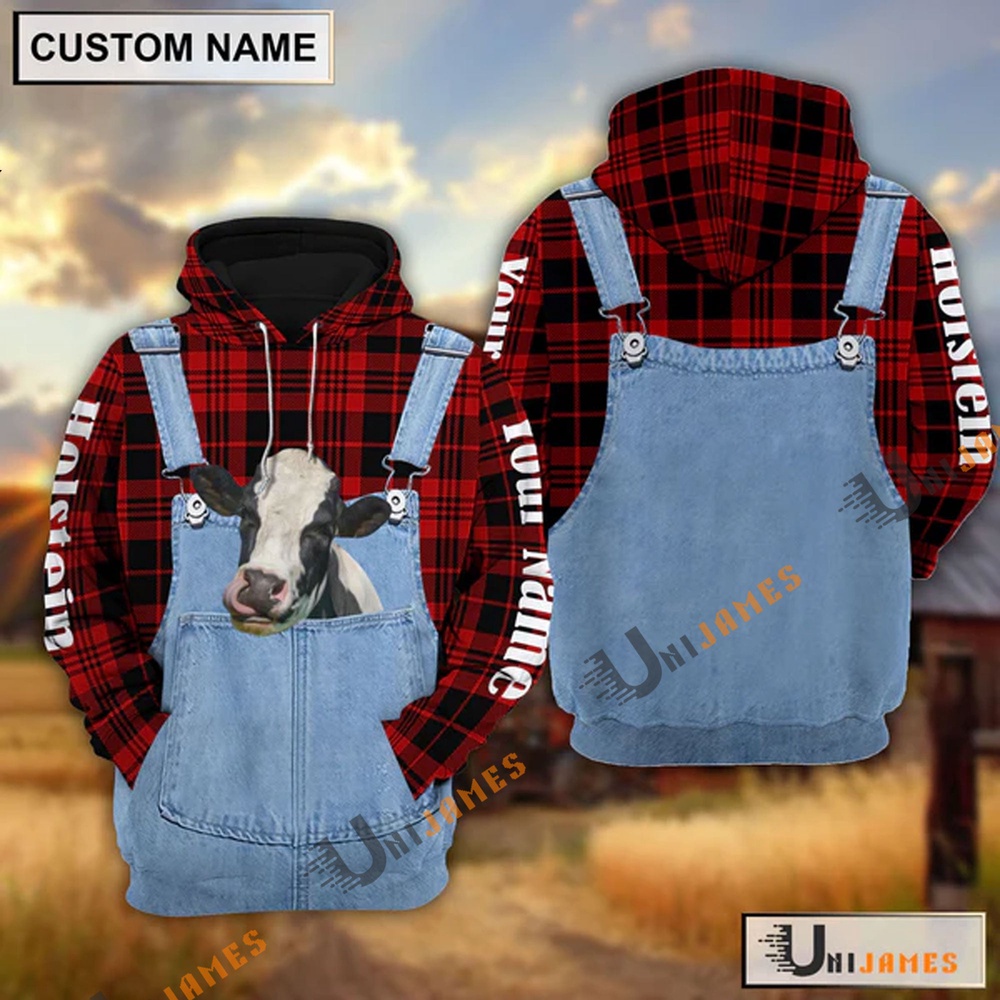 Holstein Red Jeans Pattern Personalized Name 3D Hoodie Farm Hoodie Farmher Shirt 1 zpdhtb.jpg