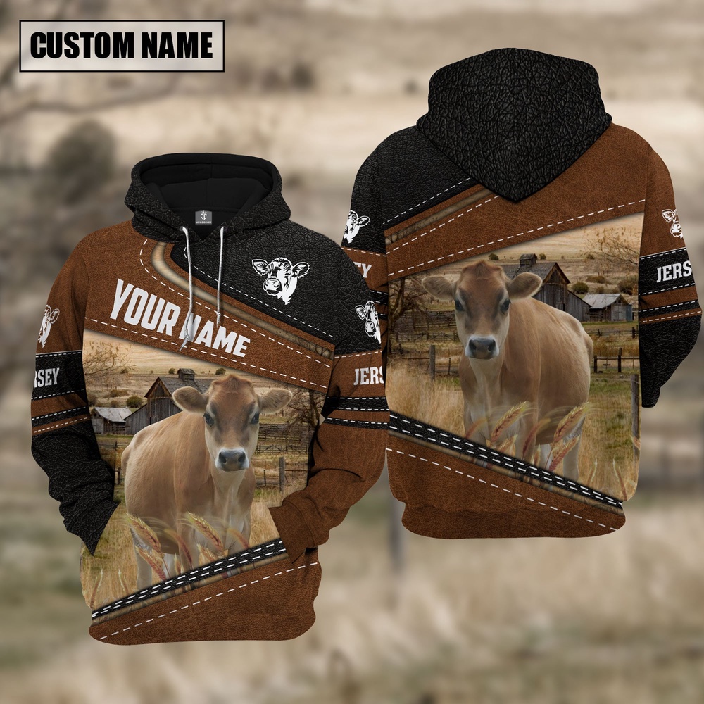 Jersey Cattle Leather Pattern Farm Personalized 3D Hoodie Farm Hoodie Farmher Shirt 1 tnmzny.jpg