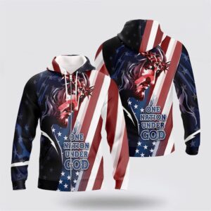 Jesus And American Flag One Nation…