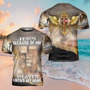 Jesus Because Of Him Heaven Knows My Name 3D T Shirt Christian T Shirt Jesus Tshirt Designs Jesus Christ Shirt 1 wasvfm.jpg