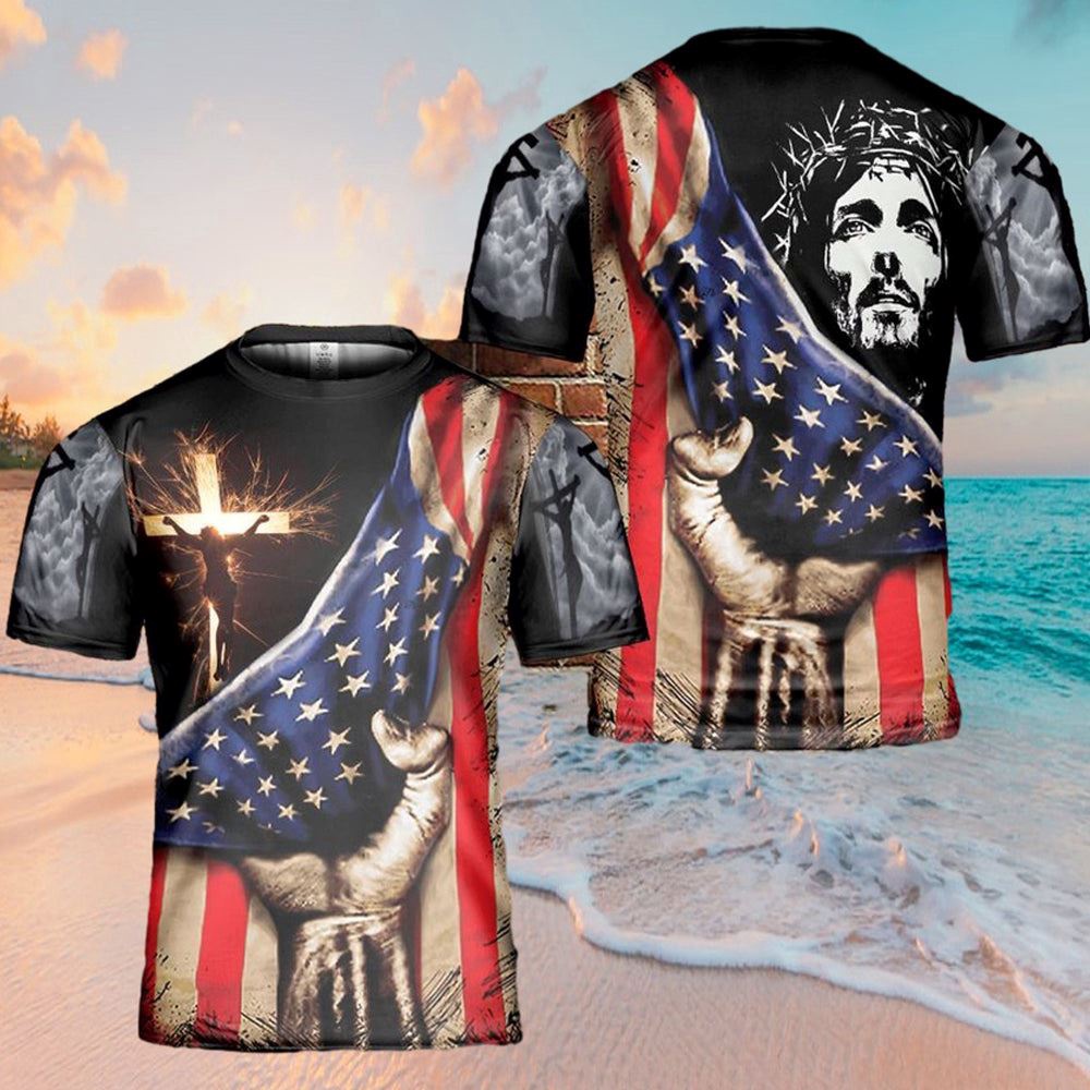 Jesus Christ American Flag Cross 3D T Shirt Christian T Shirt Jesus Tshirt Designs Jesus Christ Shirt 1 knth3q.jpg