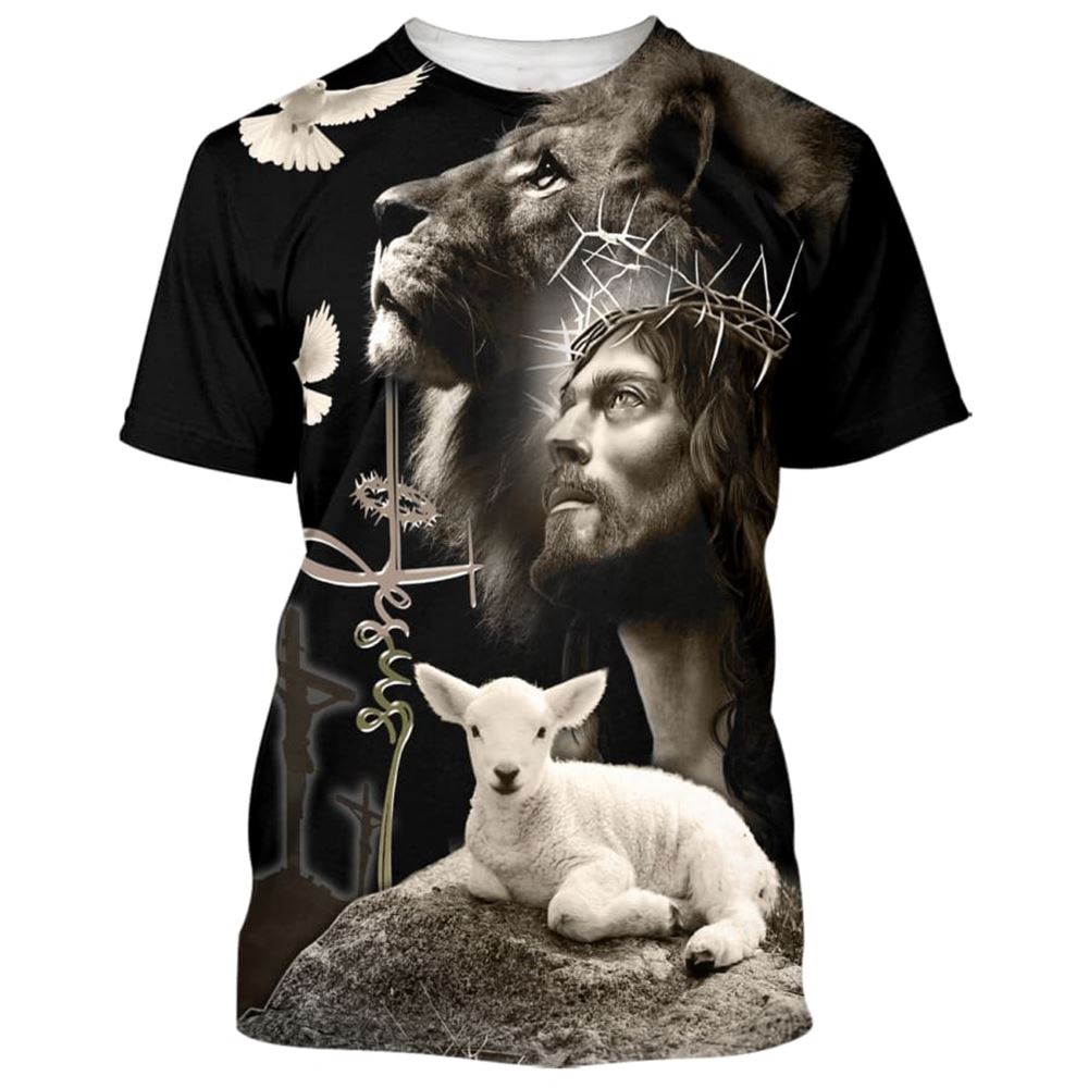 Jesus Lion And The Lamb Black 3D T Shirt Christian T Shirt Jesus Tshirt Designs Jesus Christ Shirt 1 ltpnmy.jpg