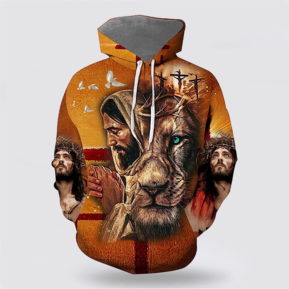 Jesus Pray Lion Crucifixion Of Jesus 3D Hoodie Christian Hoodie Bible Hoodies Scripture Hoodies 1 vdfpfb.jpg