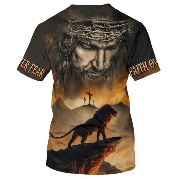 Lion Jesus Faith Over Fear 3D T Shirt, Christian T Shirt, Jesus Tshirt Designs, Jesus Christ Shirt