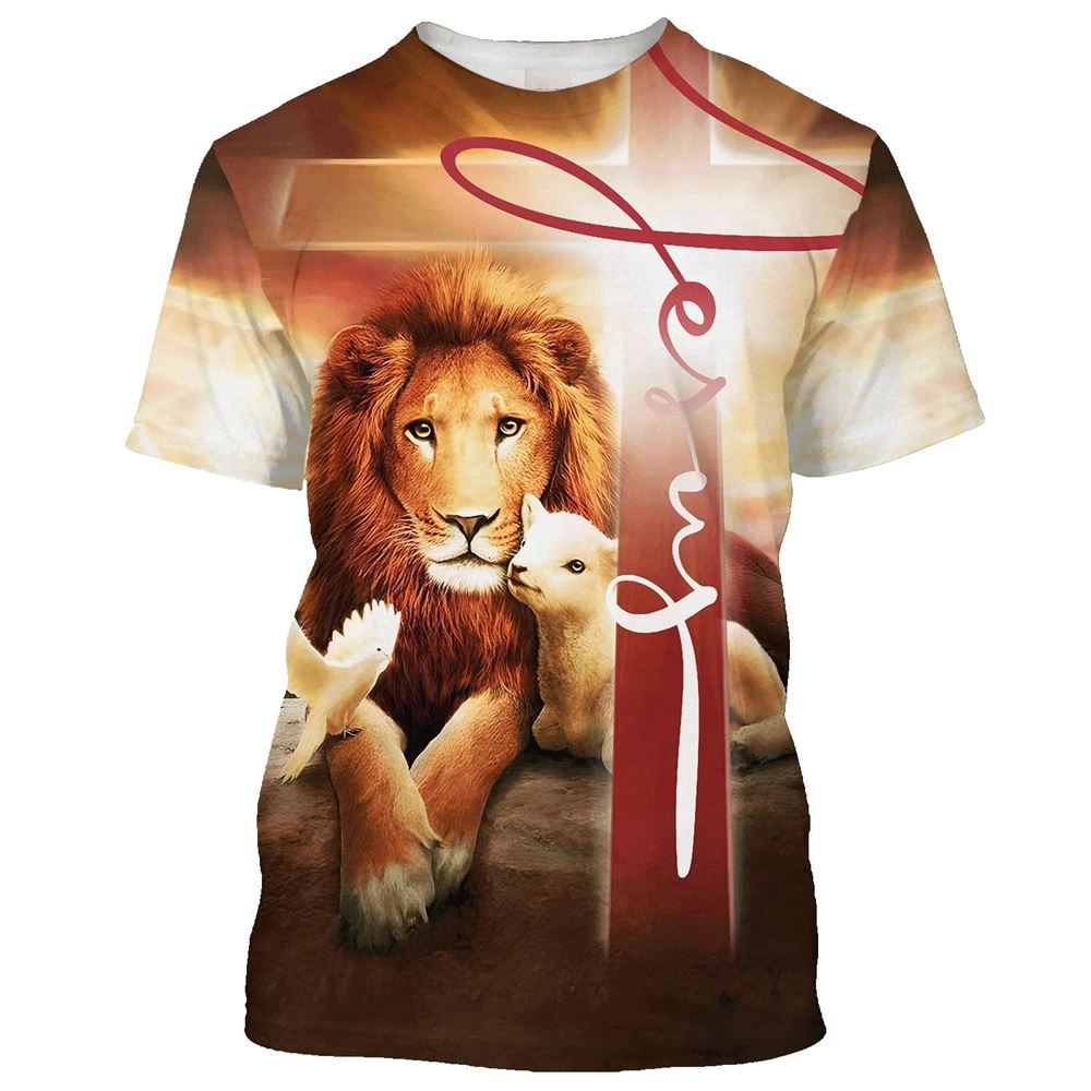 Lion Lamb And A Dove 3D T Shirt Christian T Shirt Jesus Tshirt Designs Jesus Christ Shirt 1 iz7ble.jpg