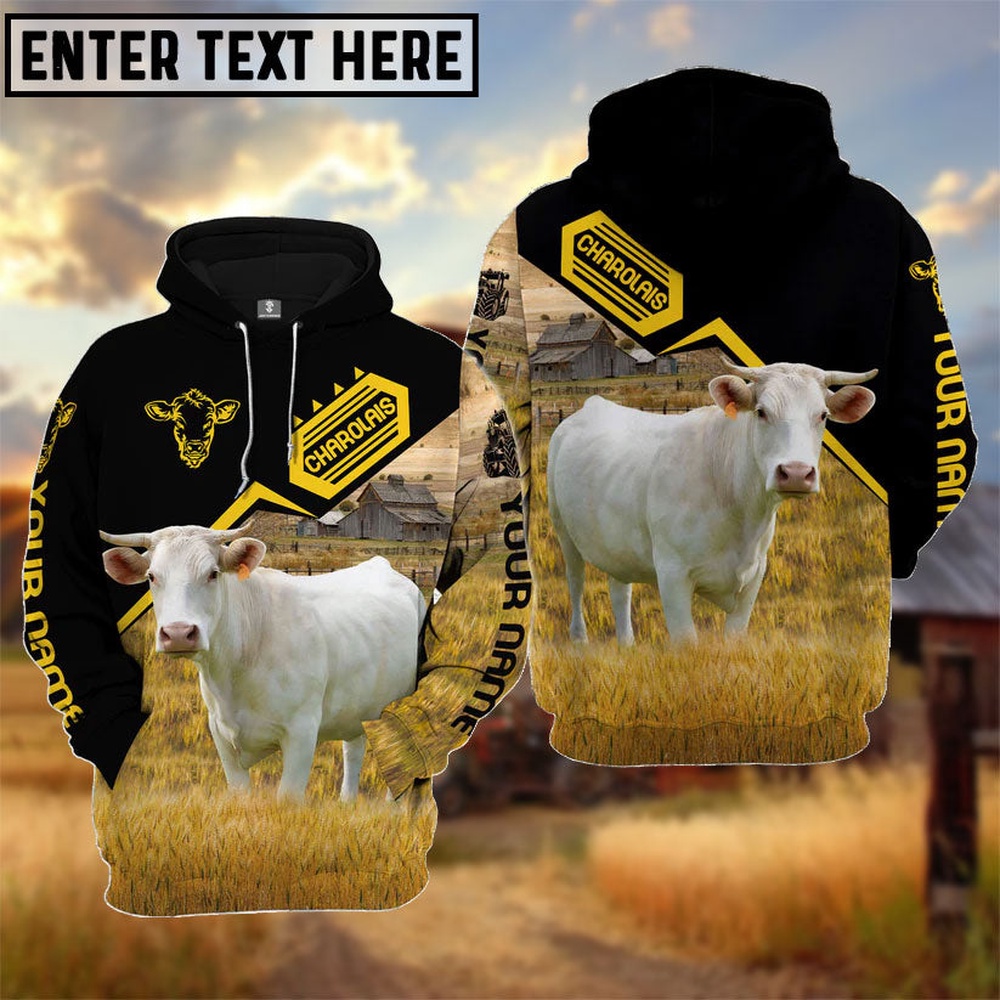 Personalized Name Charolais Black Yellow Pattern 3D Hoodie Farm Hoodie Farmher Shirt 1 lspm2t.jpg