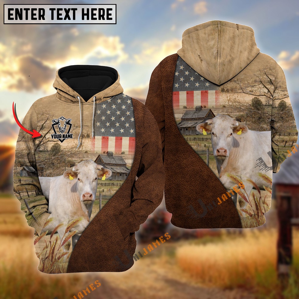 Personalized Name Charolais Cattle USA Flag Hoodie Farm Hoodie Farmher Shirt 1 gtdjlx.jpg