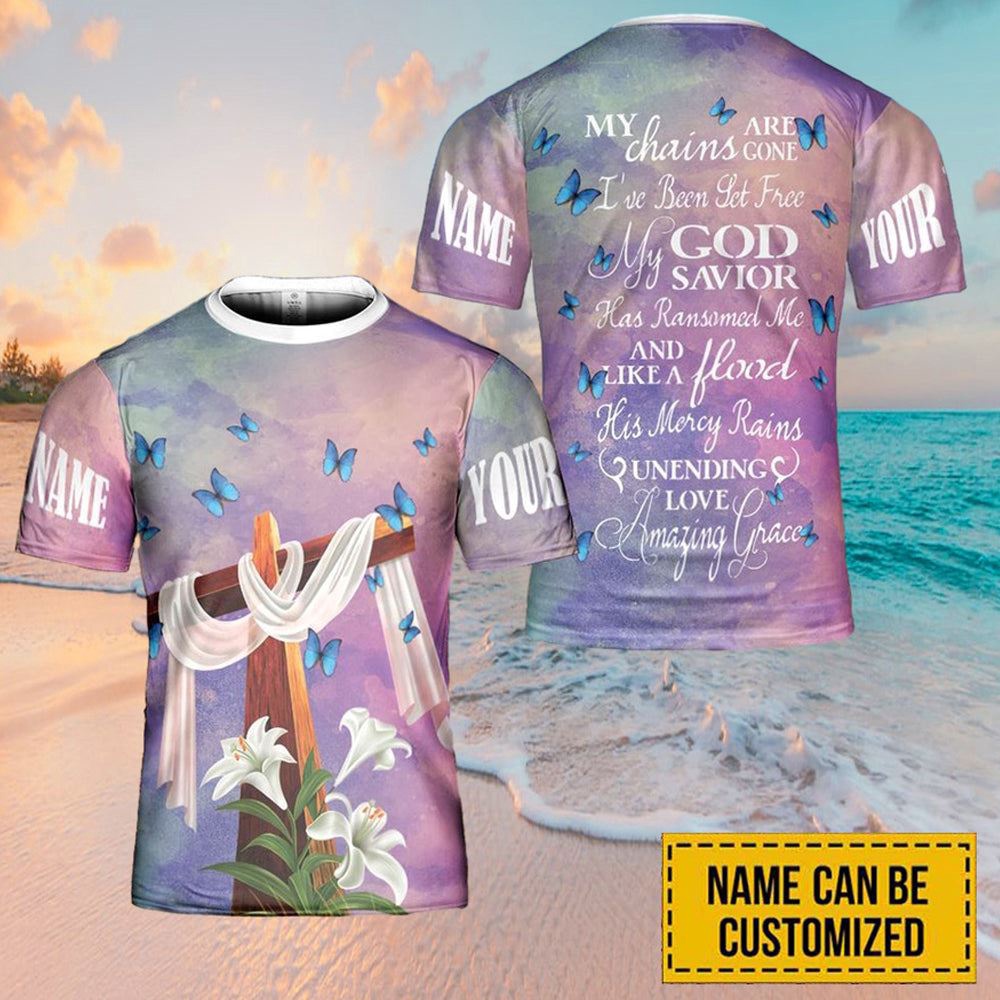 Personalized Name Easter Lily Butterfly Jesus Cross 3D T Shirt Christian T Shirt Jesus Tshirt Designs Jesus Christ Shirt 1 nopbom.jpg