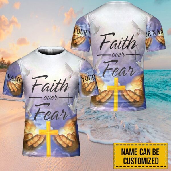 Personalized Name Faith Over Fear Hand Jesus 3D T Shirt, Christian T Shirt, Jesus Tshirt Designs, Jesus Christ Shirt