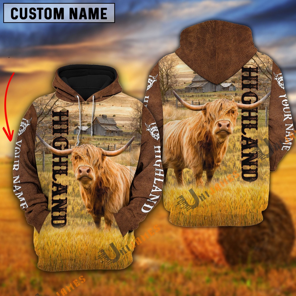 Personalized Name Farm Highland Cattle Brown Hoodie Farm Hoodie Farmher Shirt 1 p2udwc.jpg