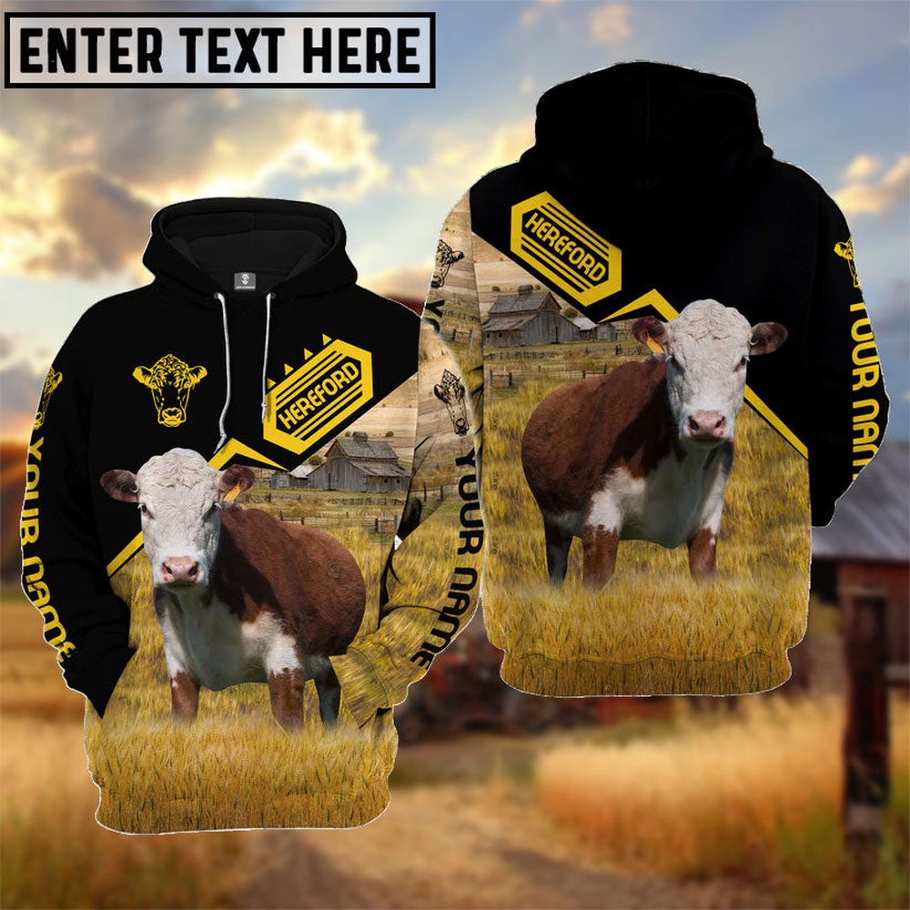 Personalized Name Hereford Black Yellow Pattern 3D Hoodie Farm Hoodie Farmher Shirt 1 yyegna.jpg