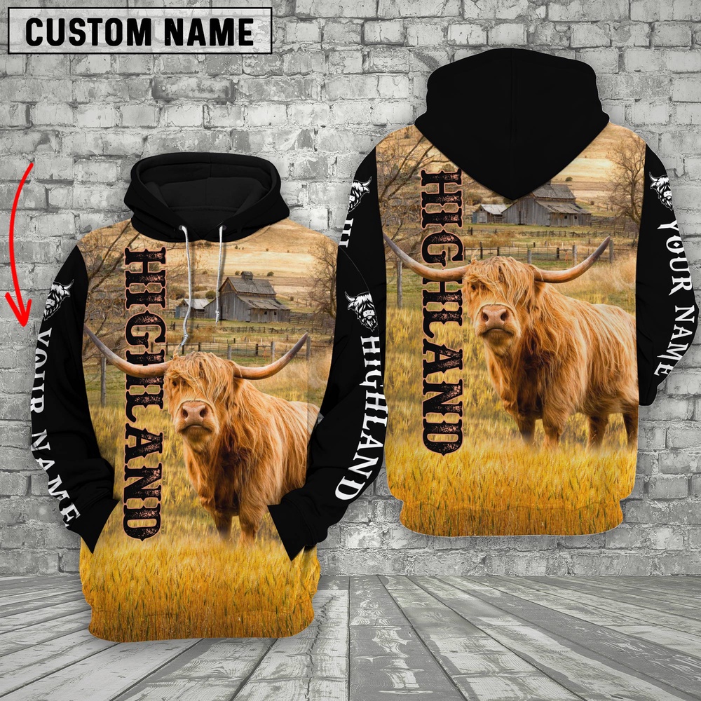 Personalized Name Highland Cattle On The Farm 3D Shirt Farm Hoodie Farmher Shirt 1 fgmtty.jpg
