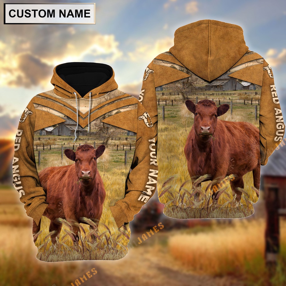 Personalized Name Red Angus Brown Pattern 3D Hoodie Farm Hoodie Farmher Shirt 1 gdosnx.jpg