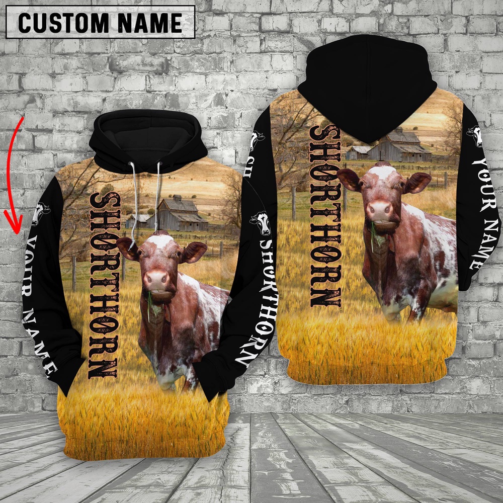 Personalized Name Shorthorn Cattle On The Farm 3D Shirt Farm Hoodie Farmher Shirt 1 gzsnp4.jpg