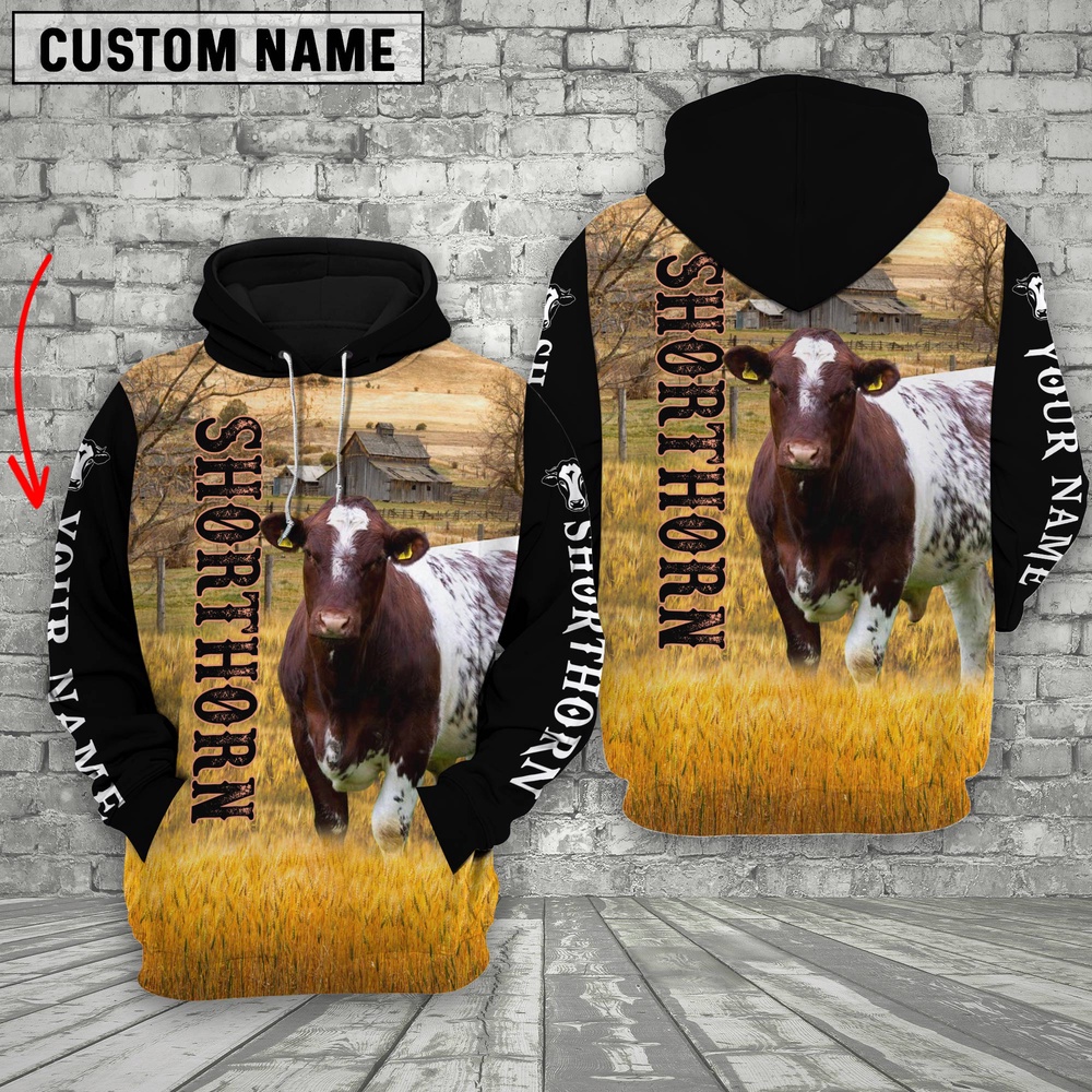 Personalized Name Shorthorn Cattle On The Farm All Over Printed 3D Hoodie Farm Hoodie Farmher Shirt 1 rip68g.jpg