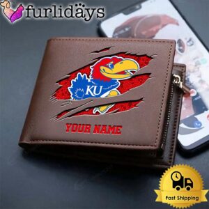 Custom Kansas Jayhawks Team Logo Men's Leather Wallet