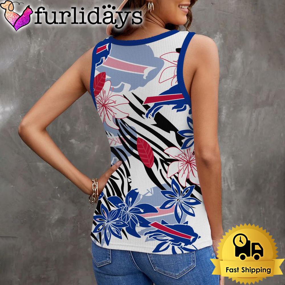 NFL Buffalo Bills Summer Flower Pattern Women V-Neck Ribbed Tank Top NFL Buffalo Bills Summer Flower Pattern Women V-Neck Ribbed Tank Top