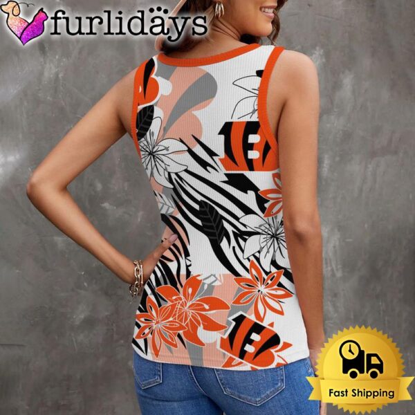 NFL Cincinnati Bengals Summer Flower Pattern Women V-Neck Ribbed Tank Top