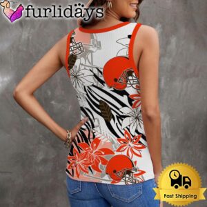 NFL Cleveland Browns Summer Flower Pattern Women V-Neck Ribbed Tank Top