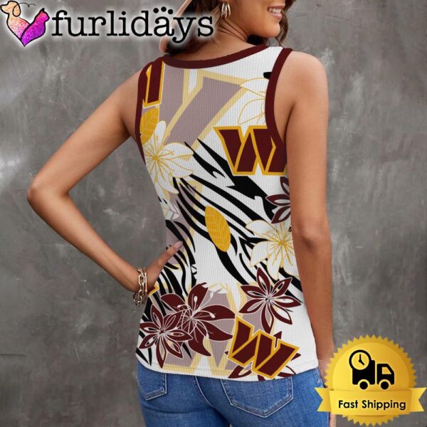 NFL Washington Commanders Football Team Summer Flower Pattern Women V-Neck Ribbed Tank Top