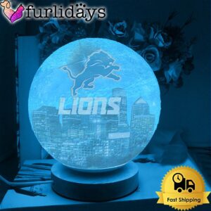 Detroit Lions Team Logo Skyline Color…